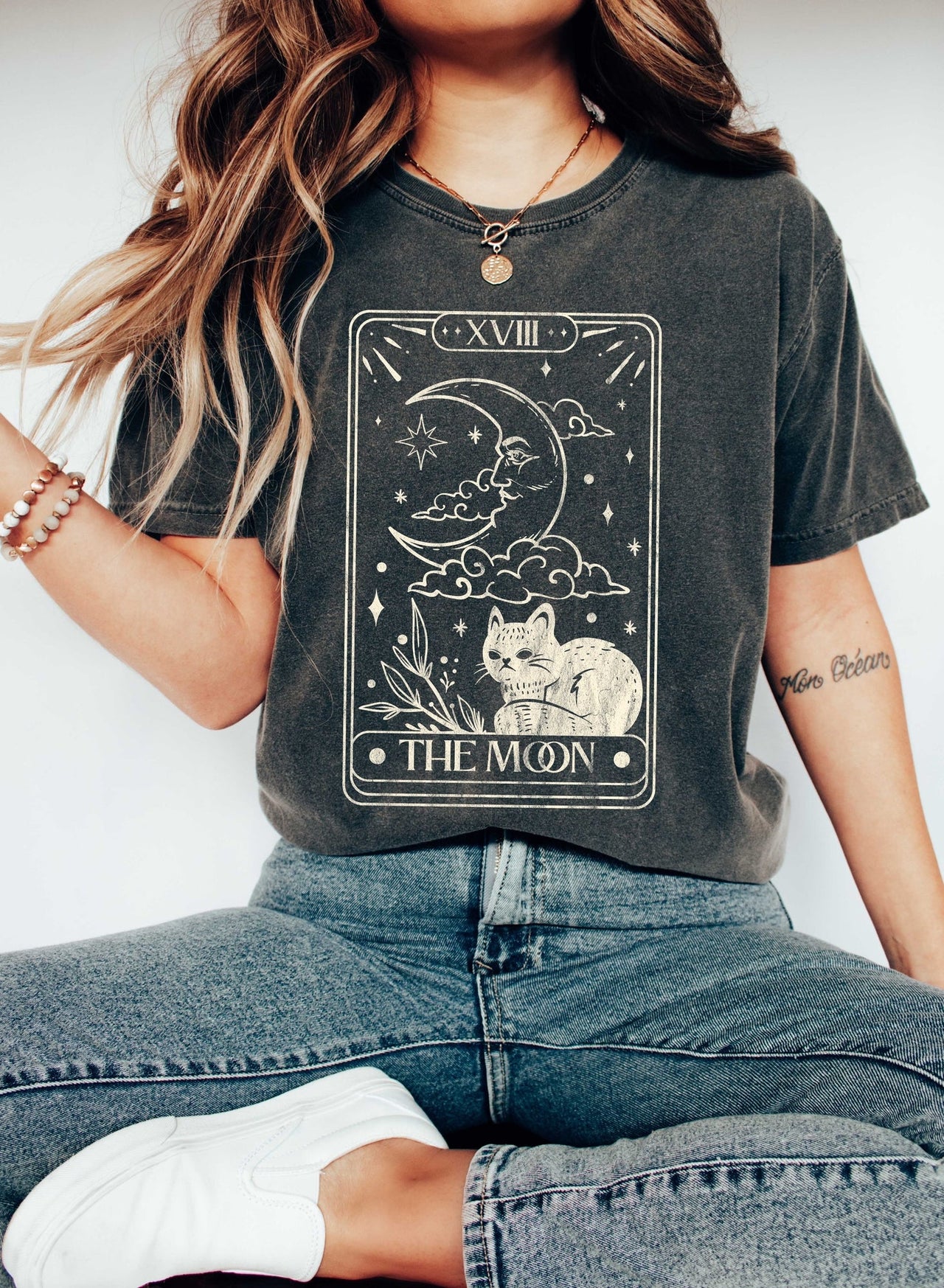 Moon Tarot Card Celestial Moon Phase Astrology Night Sky Design Comfort Colors Tee