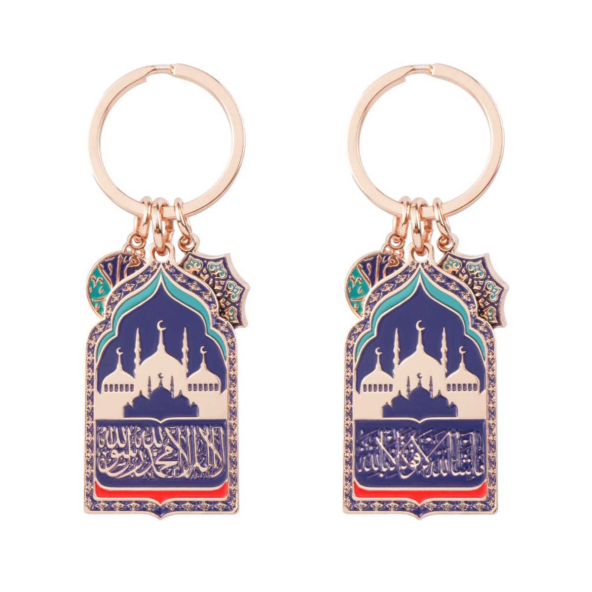 Mosque Keychain Car Hanger | Rose Gold Islamic Prayer Beads with Blue Enamel Mosque Charm(MAC254)