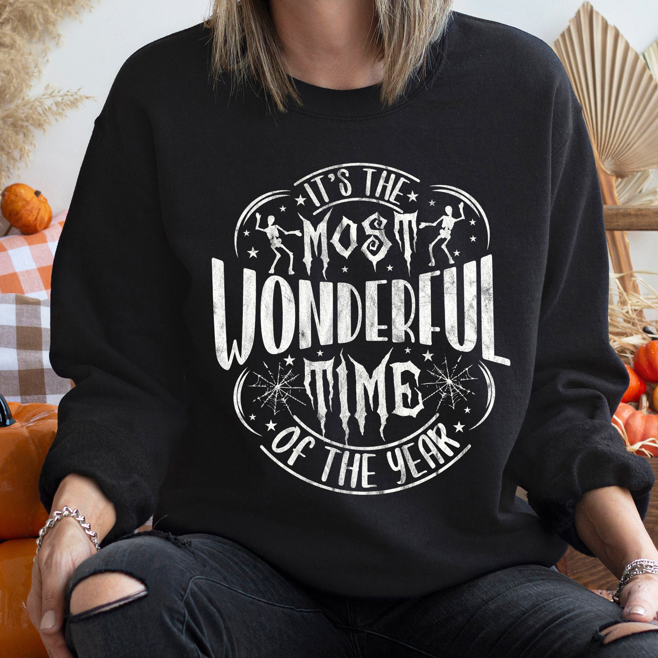 Most Wonderful Time Vintage Halloween Spooky Season Cozy Night Edition Sweatshirt