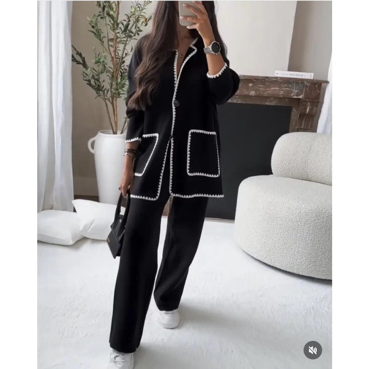 MS004  Fall Chunky Knit Cardigan Sweaters Casual Open Front Set