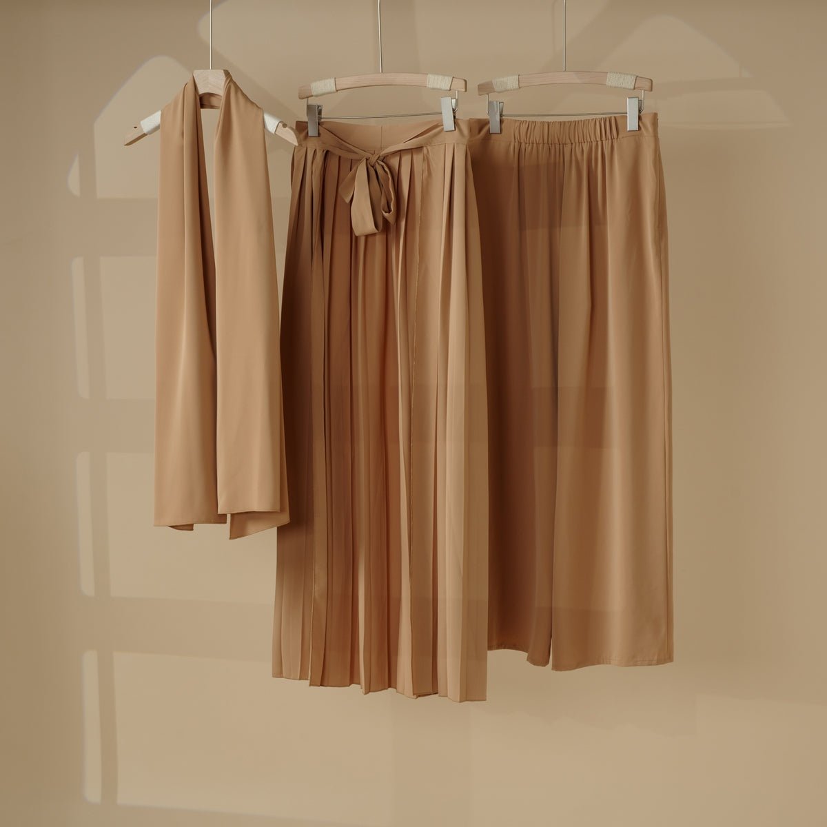 Pleated Overskirt, Wide-Cut Pants & Matching Hijab Set (MS025)