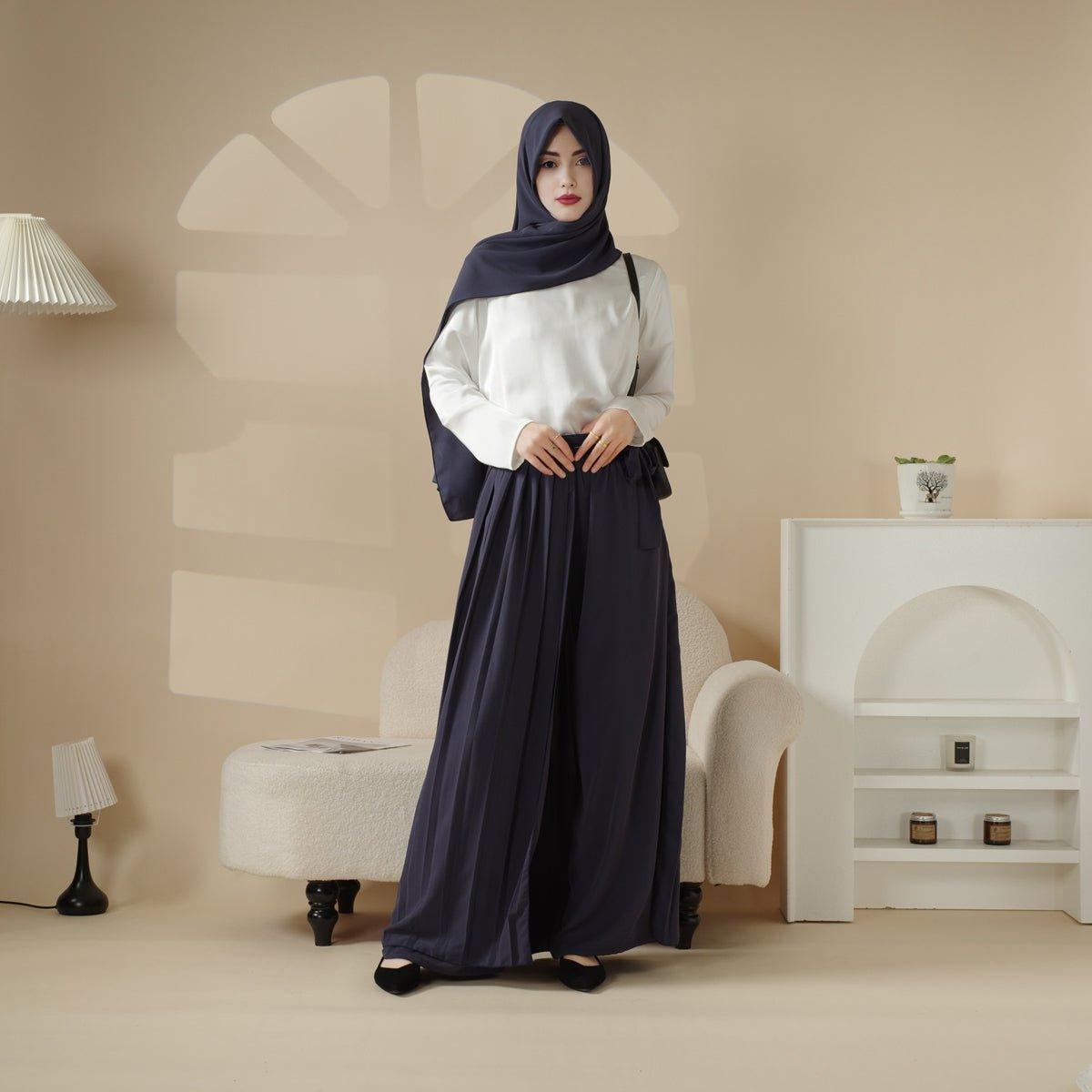 Pleated Overskirt, Wide-Cut Pants & Matching Hijab Set (MS025)