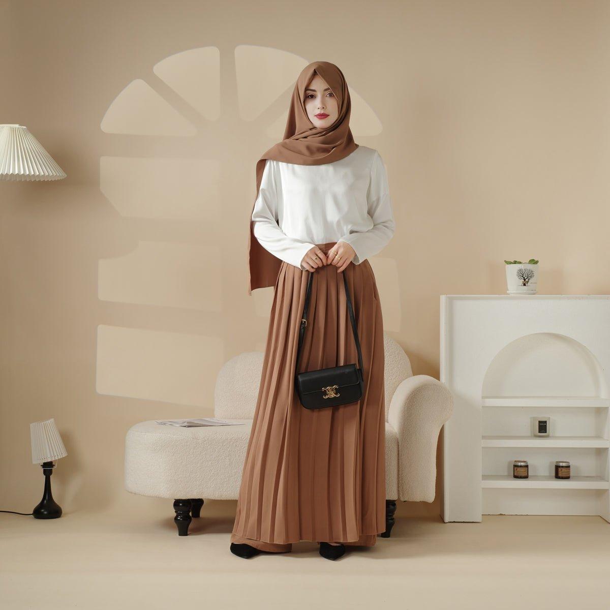 Pleated Overskirt, Wide-Cut Pants & Matching Hijab Set (MS025)