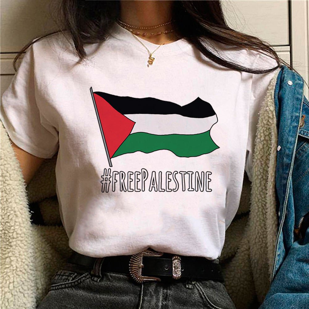 MS034 Free Palestine Printed Casual T-shirt