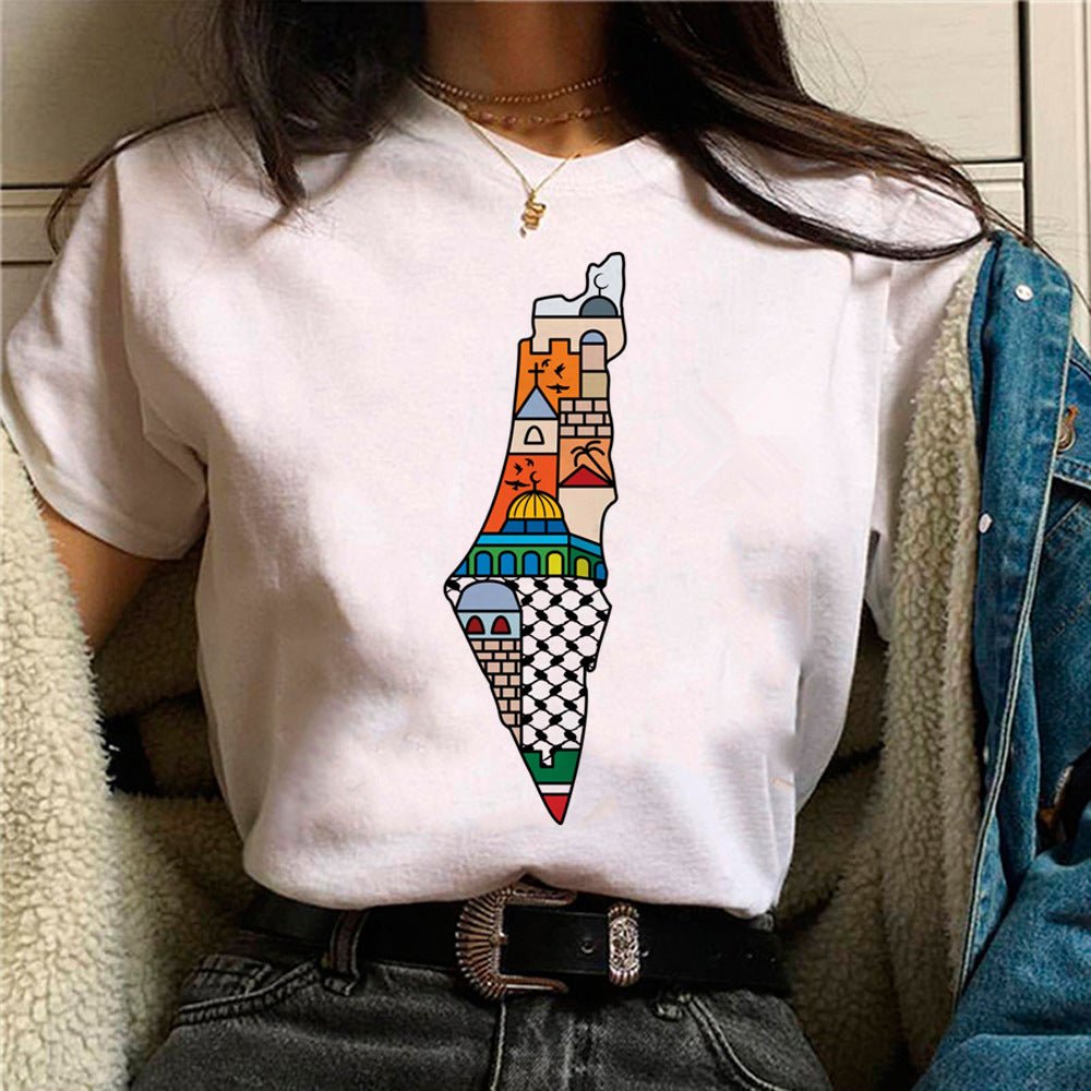 MS034 Free Palestine Printed Casual T-shirt