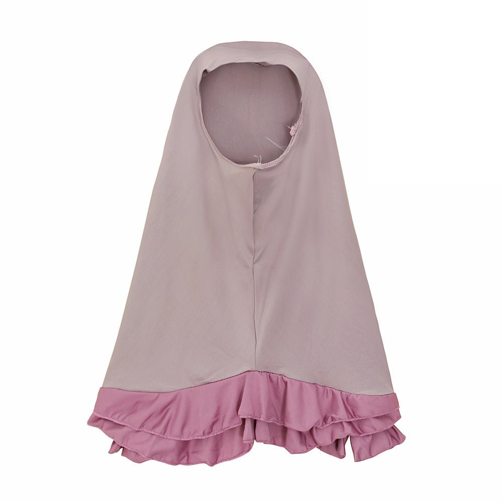 Muslim Girls Dress & Bow Hijab Set with Ruffle Trim (MKG026)