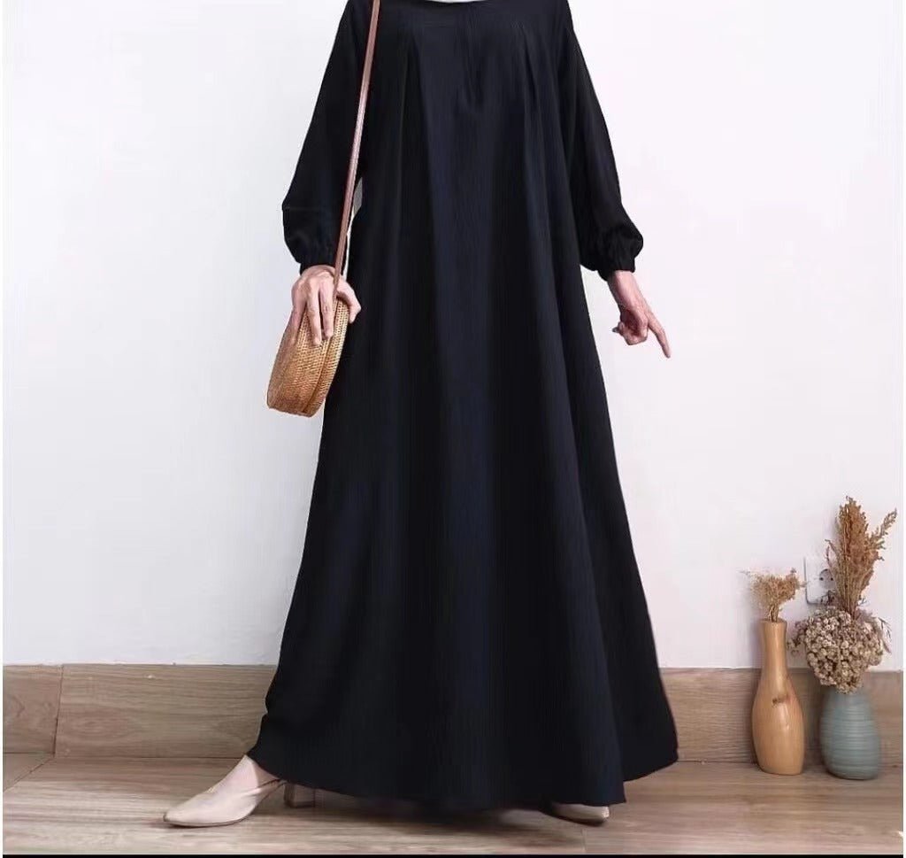 Muslim Luxury Autumn Hues Bubble Sleeve Dress | Modest Robe with Placket Zip (MA255)