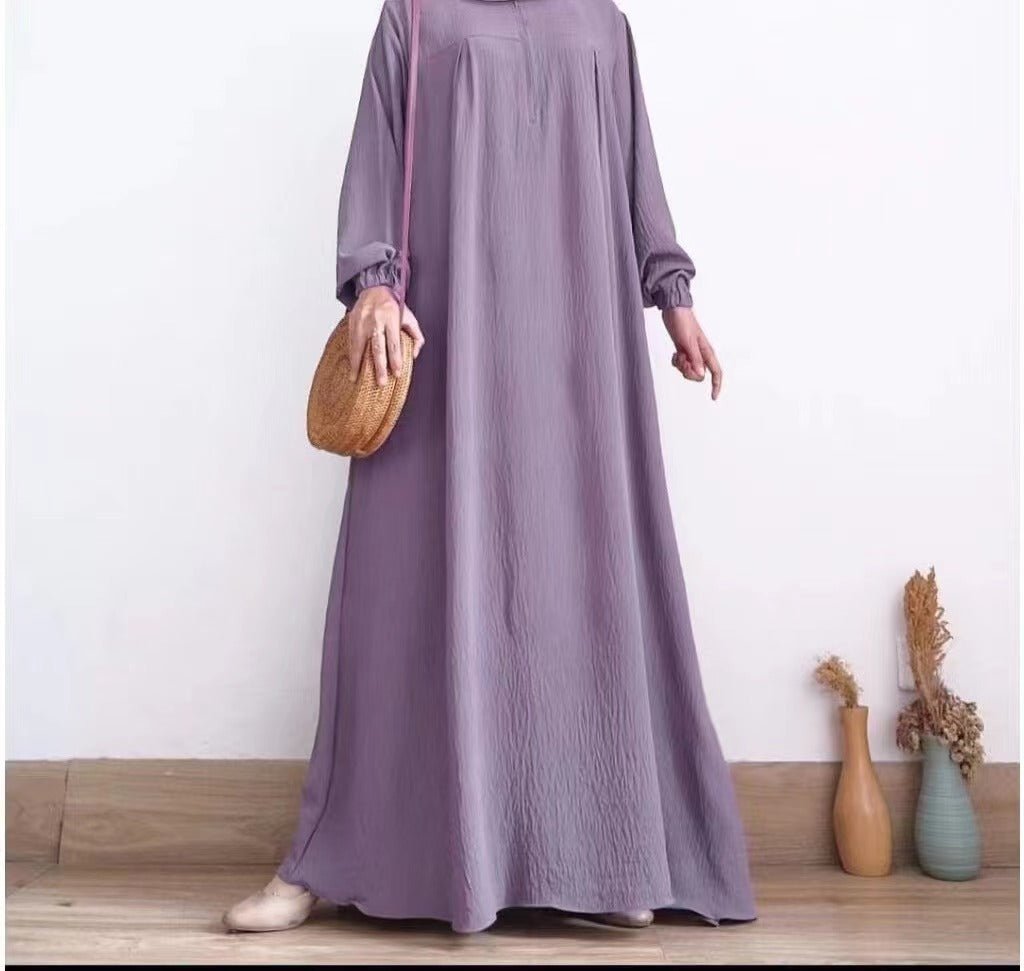 Muslim Luxury Autumn Hues Bubble Sleeve Dress | Modest Robe with Placket Zip (MA255)