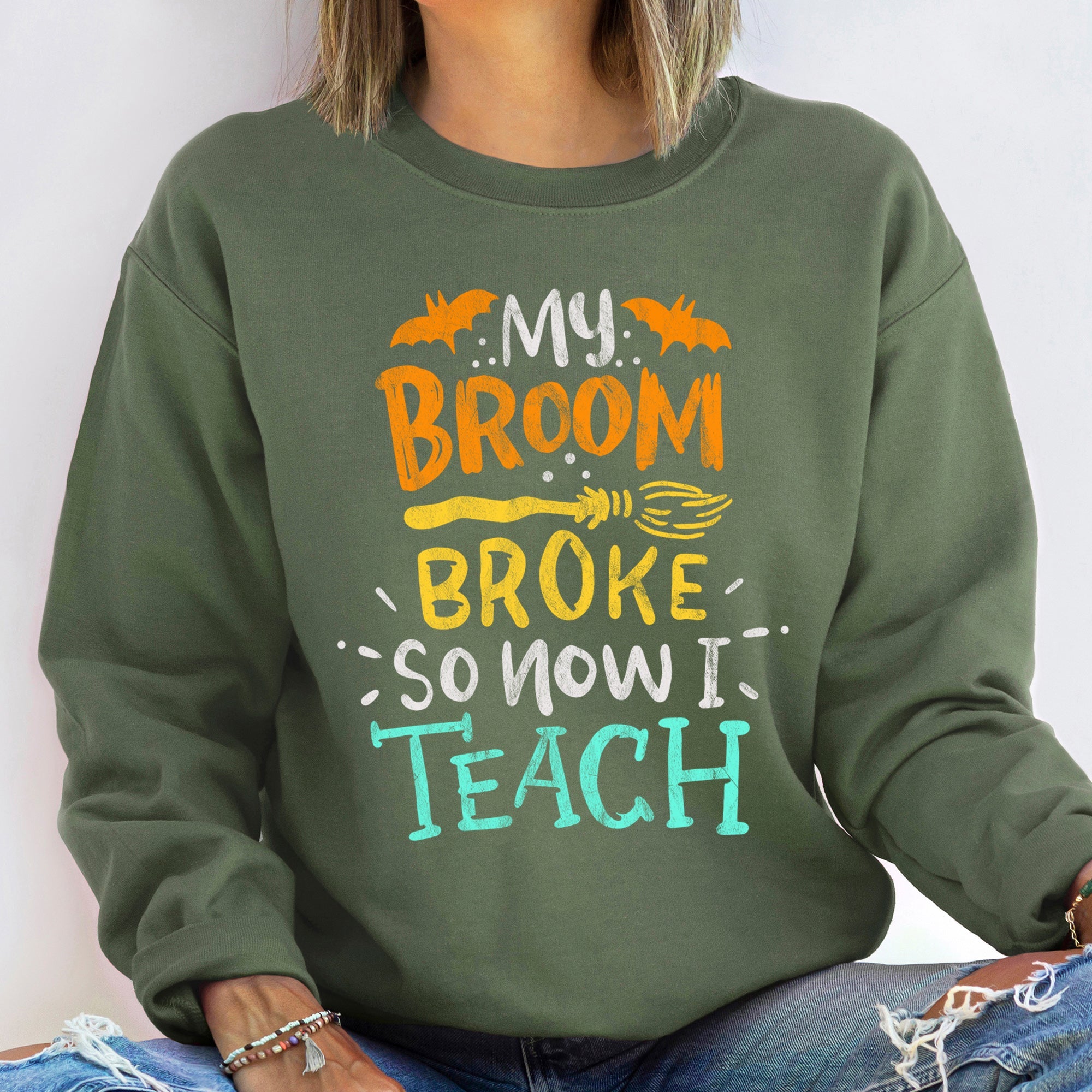 My Broom Broke Halloween Cozy Ghostly Laughs For Ghost Lovers Seasonal Sweatshirt
