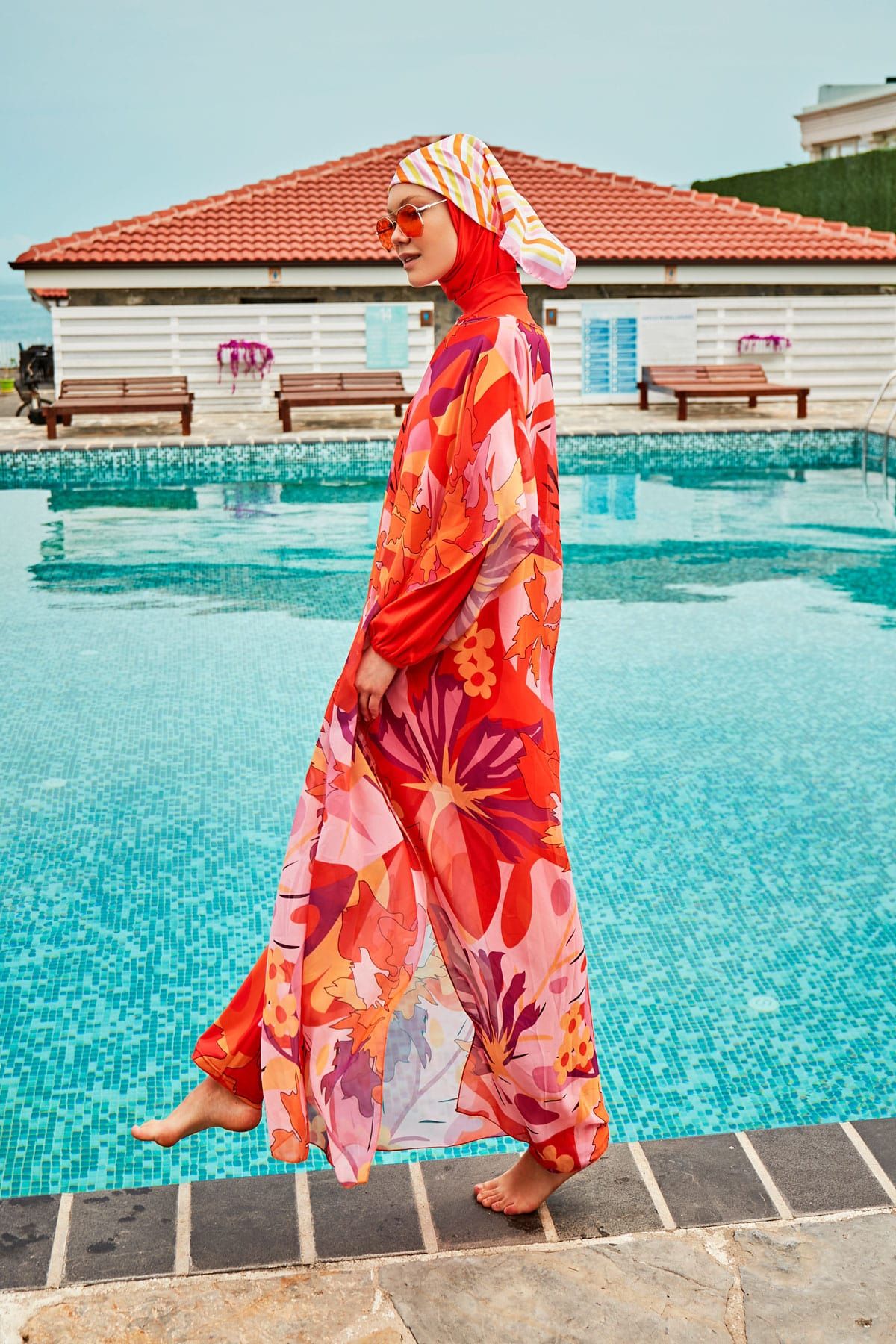 Lycra Orange Burkini Modest Swimwear M2317