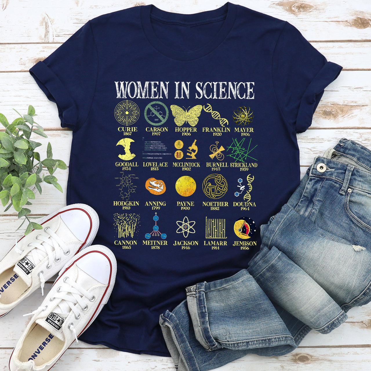 Women In Science STEM Teacher Illustrated Design For Educators And Students Graphic Tee