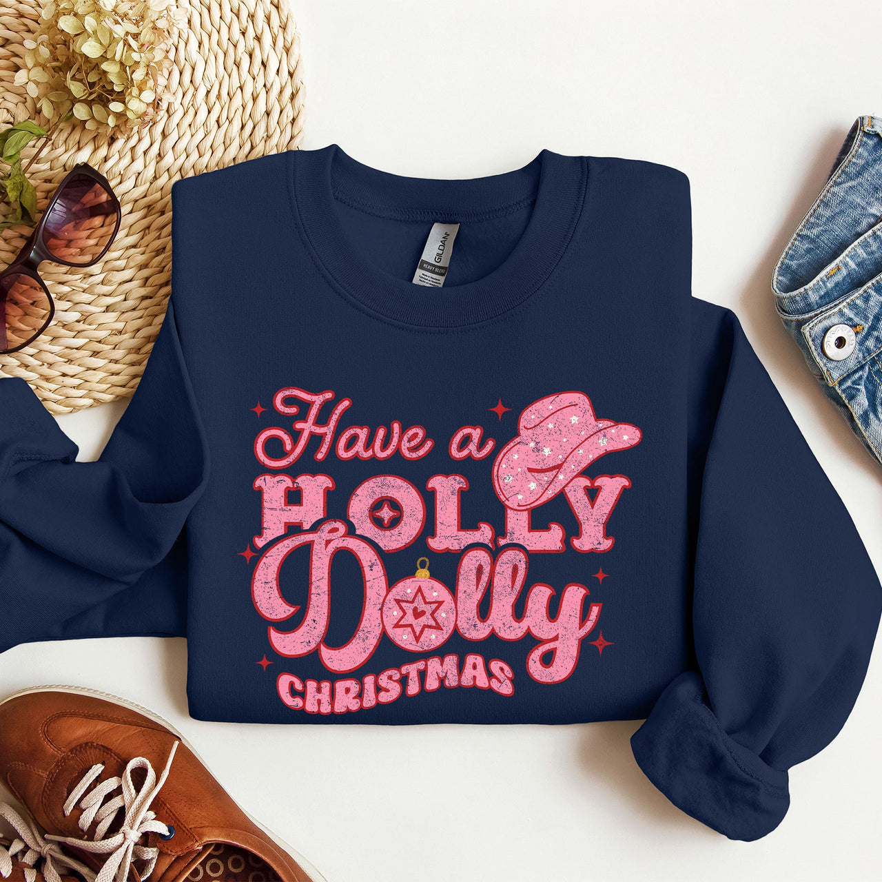 Holly Dolly Christmas Country Music Holiday Cheer Festive Cozy Vibe Graphic Sweatshirt