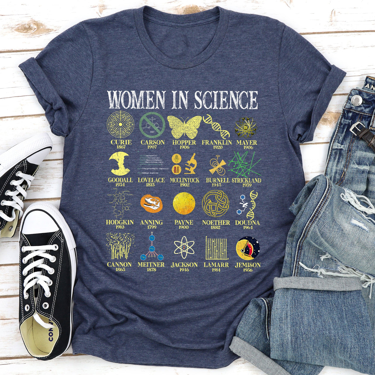 Women In Science STEM Teacher Illustrated Design For Educators And Students Graphic Tee