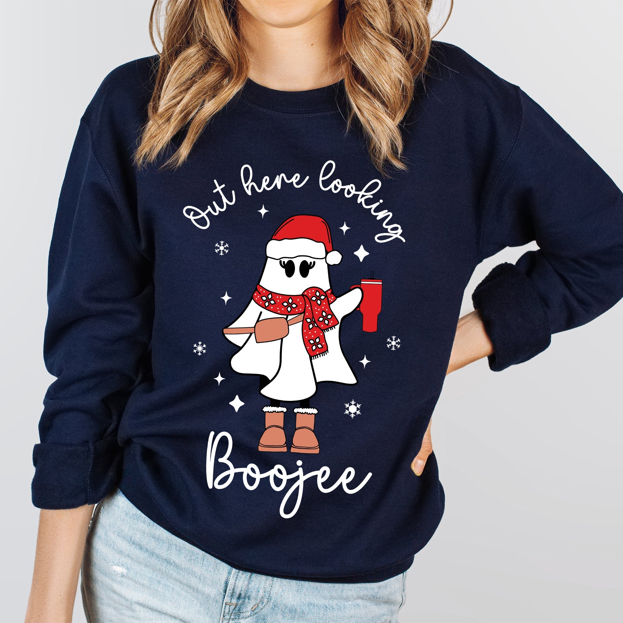 Boojee Ghost Bougie Christmas Holiday Humor Cozy Winter Wardrobe Festive Spirit Sweatshirt