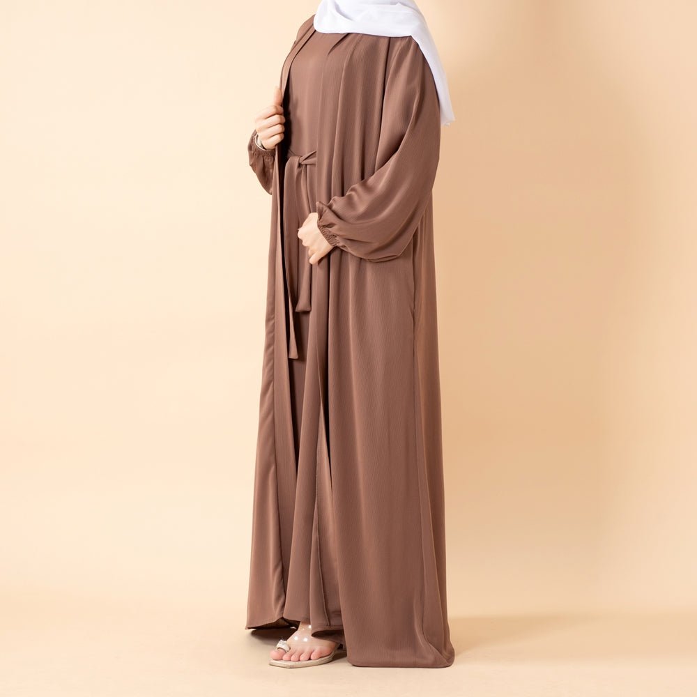Premium Nida Zoom Open Abaya 3-Piece Set (MOA239)