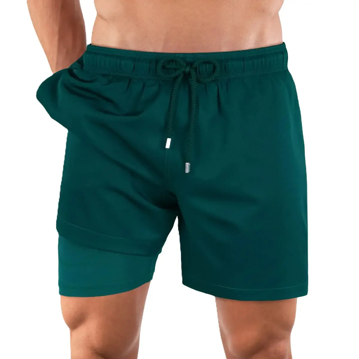Men’s Premium Compression-Lined Hybrid Shorts – Night Green