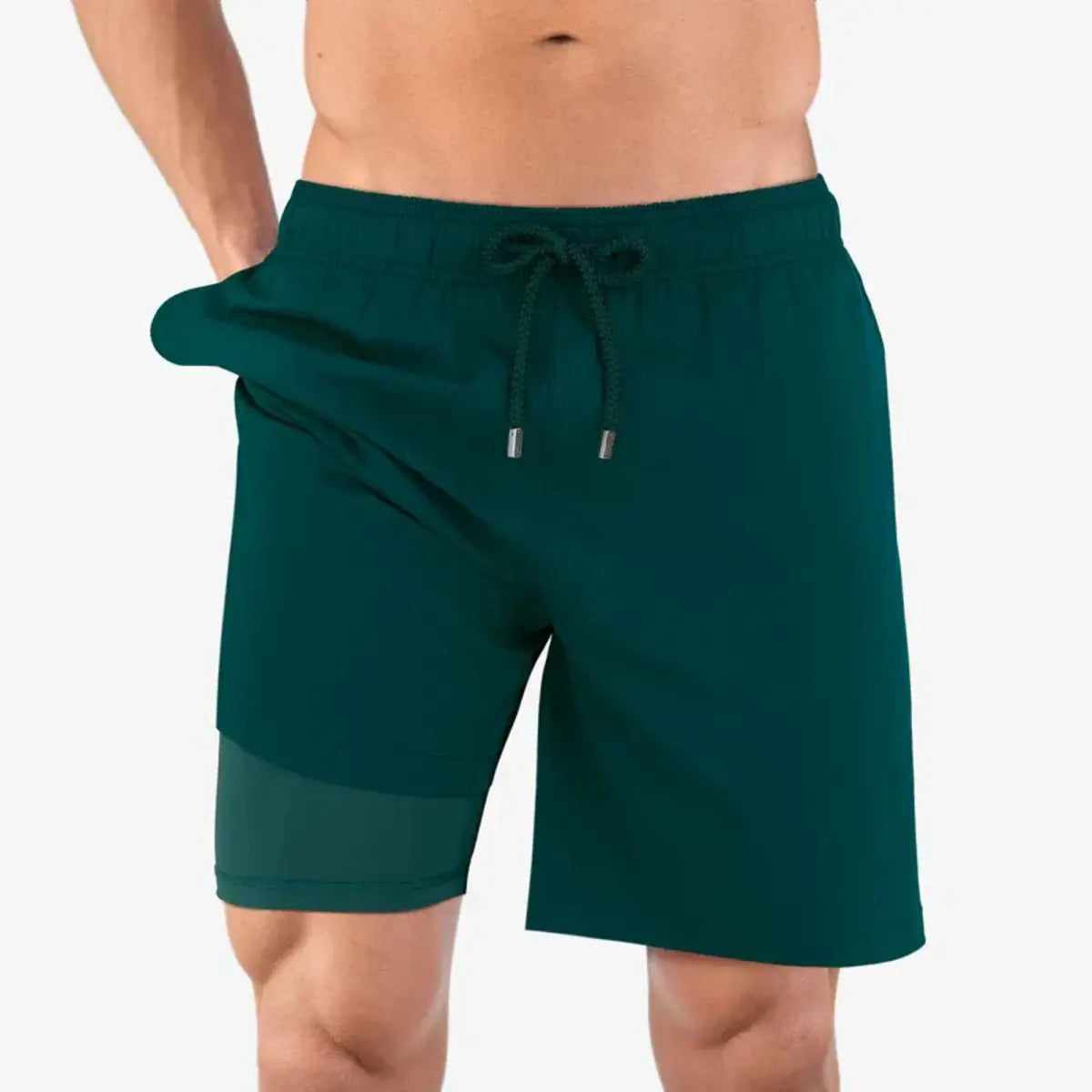 Men’s Premium Compression-Lined Hybrid Shorts – Night Green