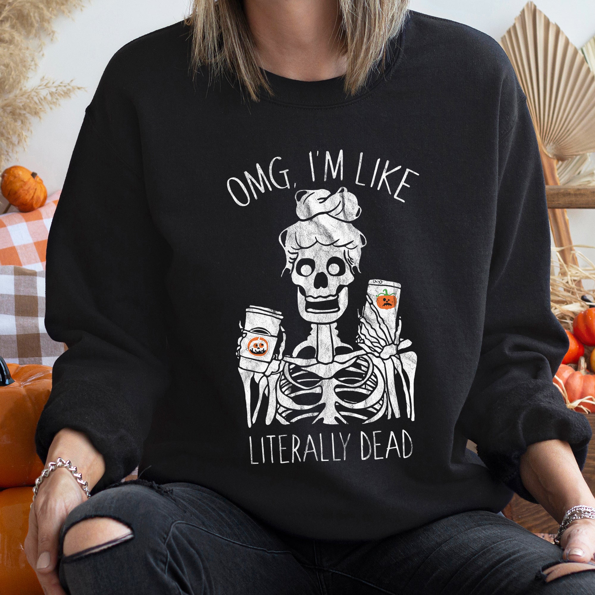 Literally Dead Halloween Night Vibe Cozy Haunting Ghosts Moonlit Streets Spooky Season Essential Graphic Sweatshirt