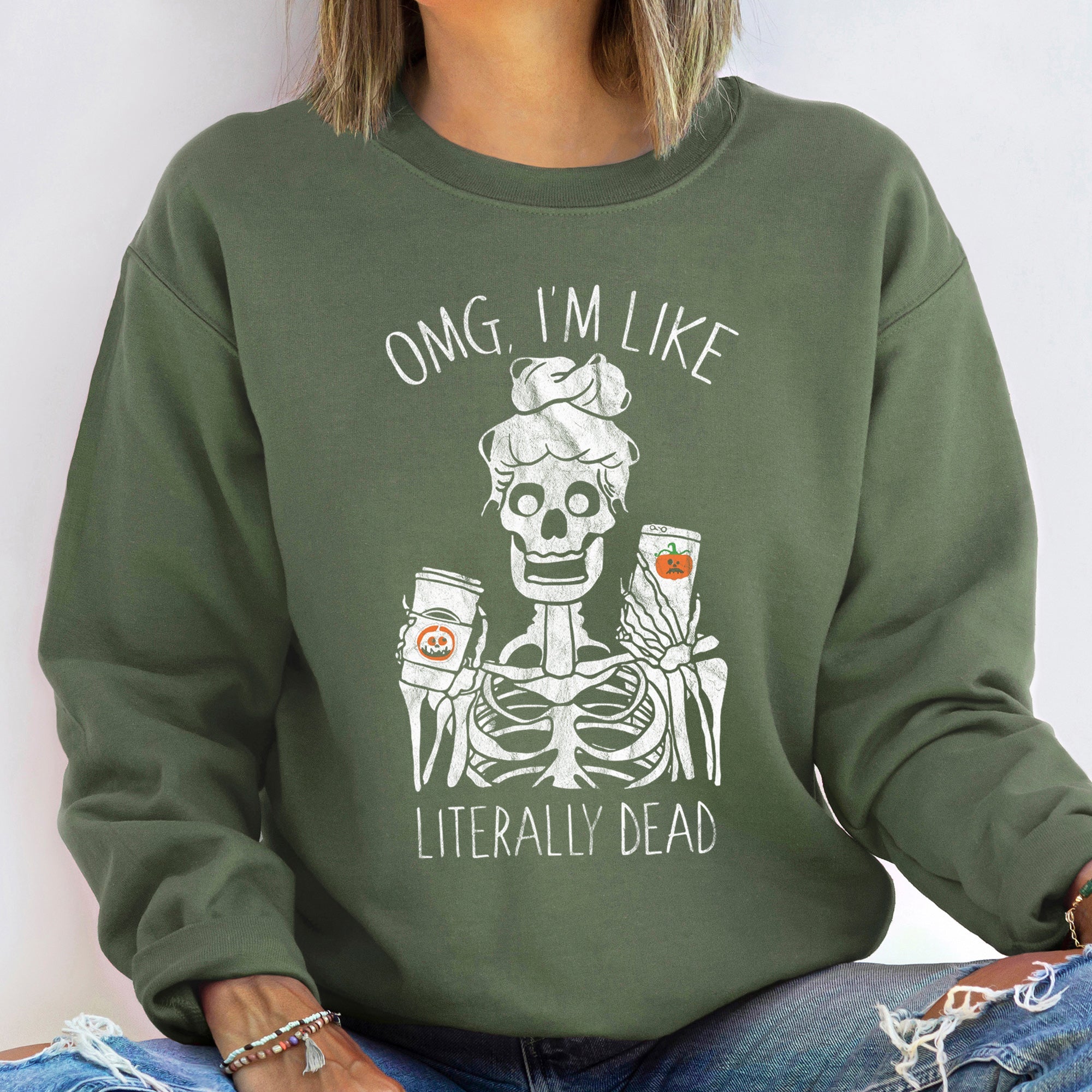 Literally Dead Halloween Night Vibe Cozy Haunting Ghosts Moonlit Streets Spooky Season Essential Graphic Sweatshirt