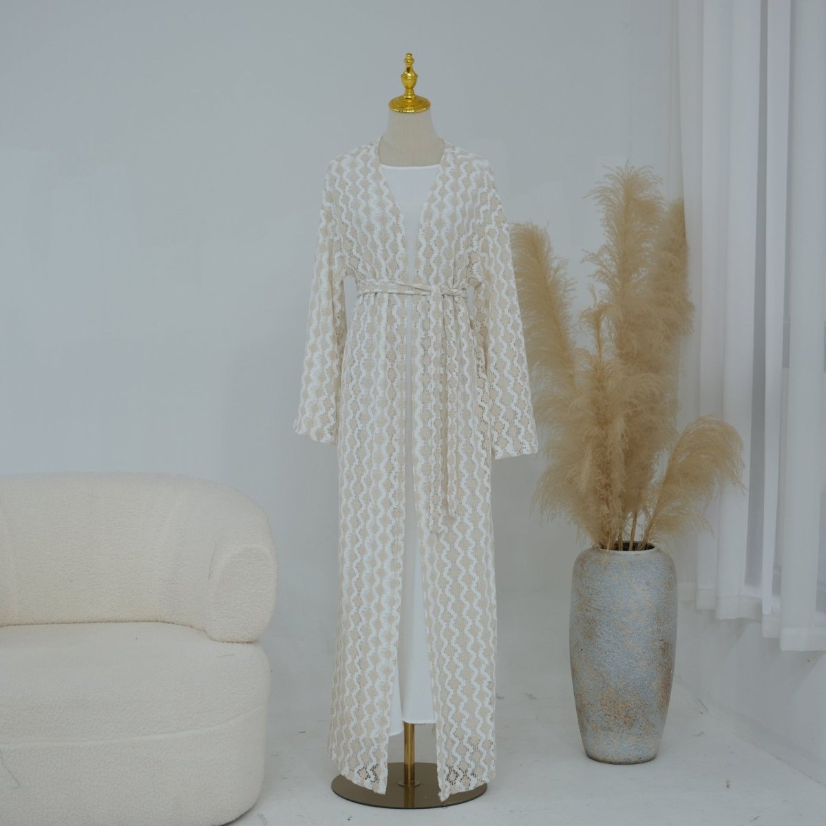Openwork Lace Knit Open Abaya(MOA327)