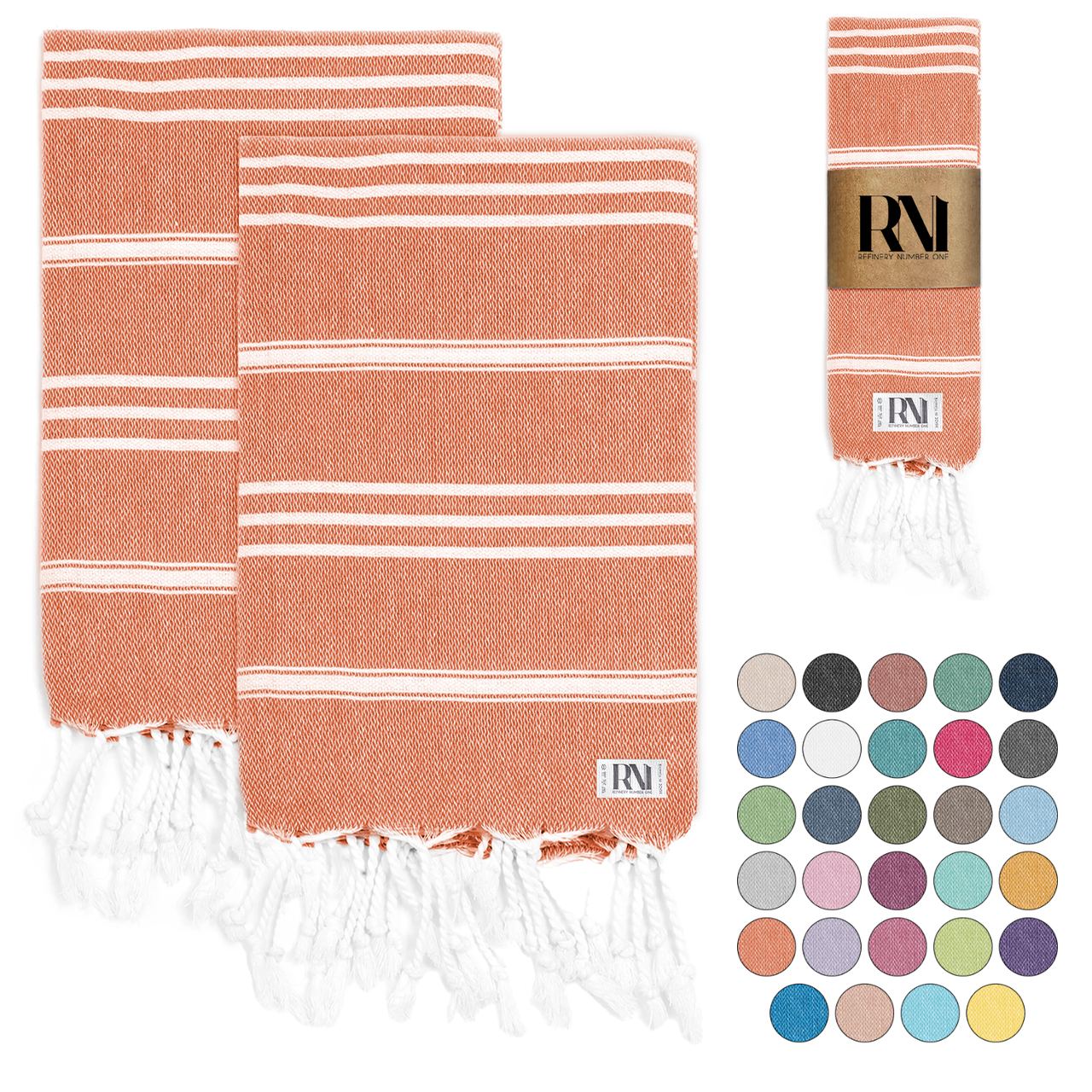 Istanbul Classic Turkish Hand Towel Set for Kitchen, Bath, Beach, Gym, Yoga and Travel