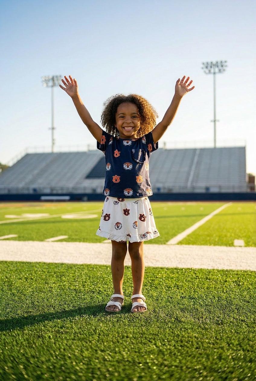 Auburn Blue Aubie Ruffle Pocket Tee