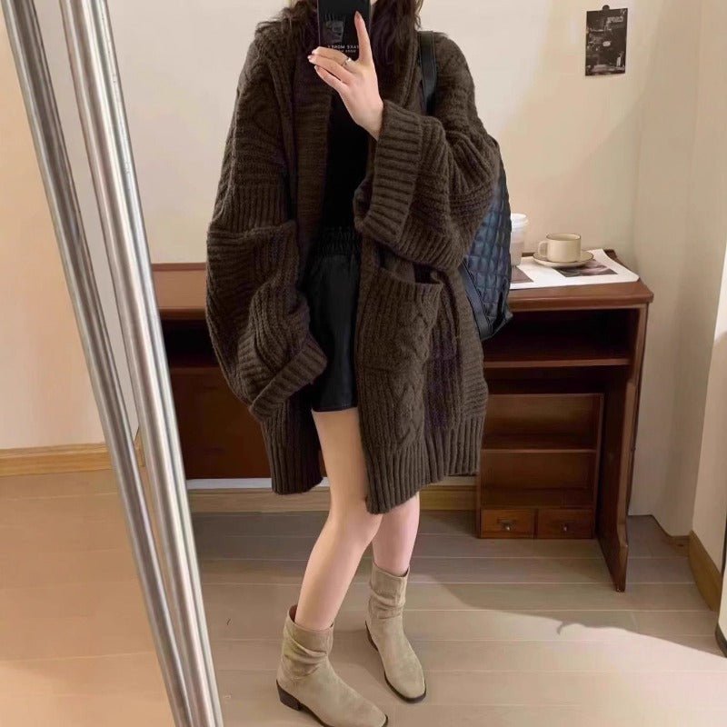 Oversized Cable Knit Cardigan with Pockets(MS166)