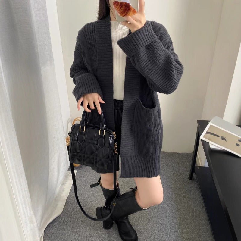 Oversized Cable Knit Cardigan with Pockets(MS166)