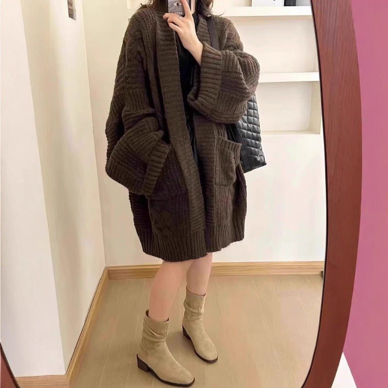 Oversized Cable Knit Cardigan with Pockets(MS166)