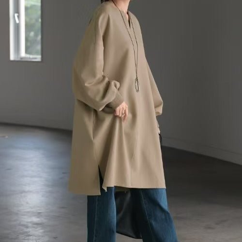 Oversized Cotton Sweatshirt Tunic | V-Neck Long Sleeve Pullover Top(MS210)