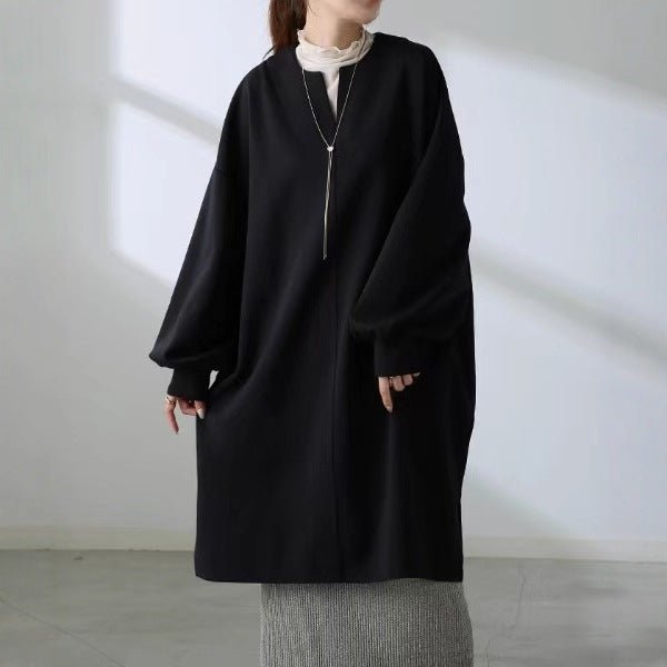 Oversized Cotton Sweatshirt Tunic | V-Neck Long Sleeve Pullover Top(MS210)
