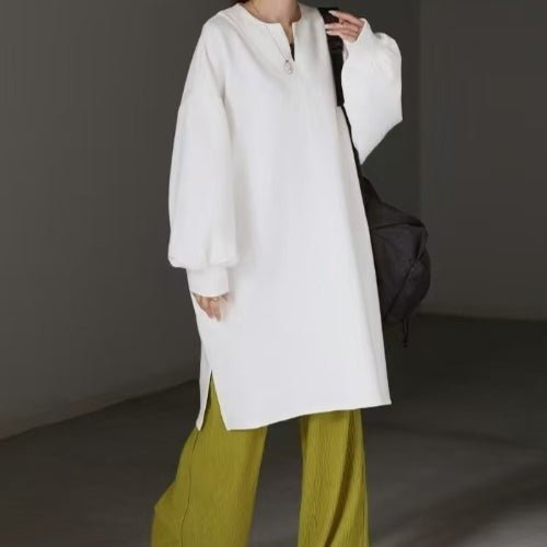 Oversized Cotton Sweatshirt Tunic | V-Neck Long Sleeve Pullover Top(MS210)