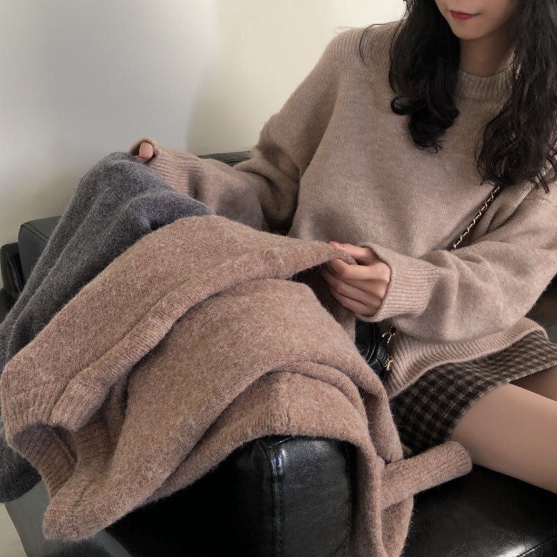 Oversized Round Neck Pullover Sweater | Solid Color Knit Base Layer Top(MS168)