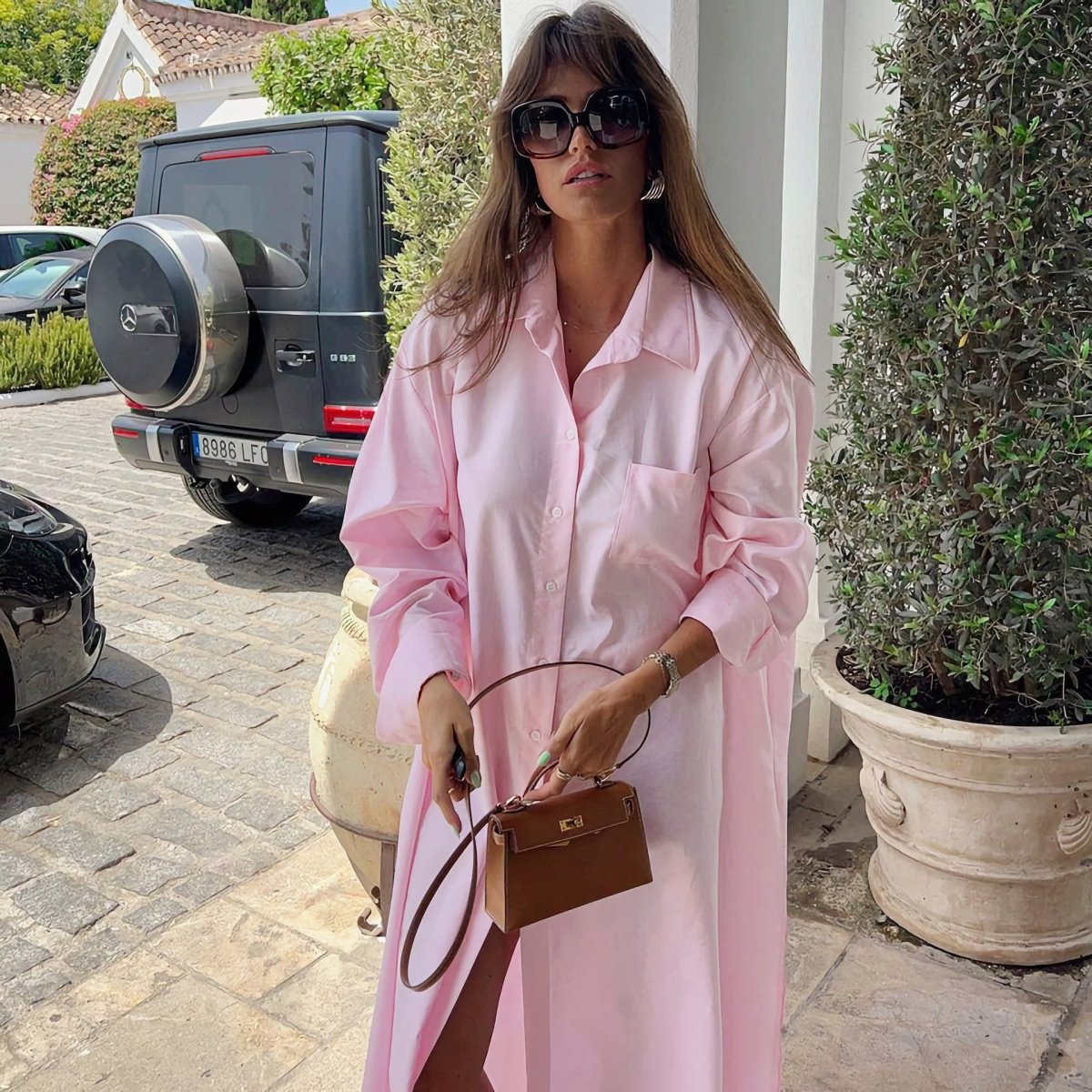 Oversized Shirt Dress with Side Slits(MS332)