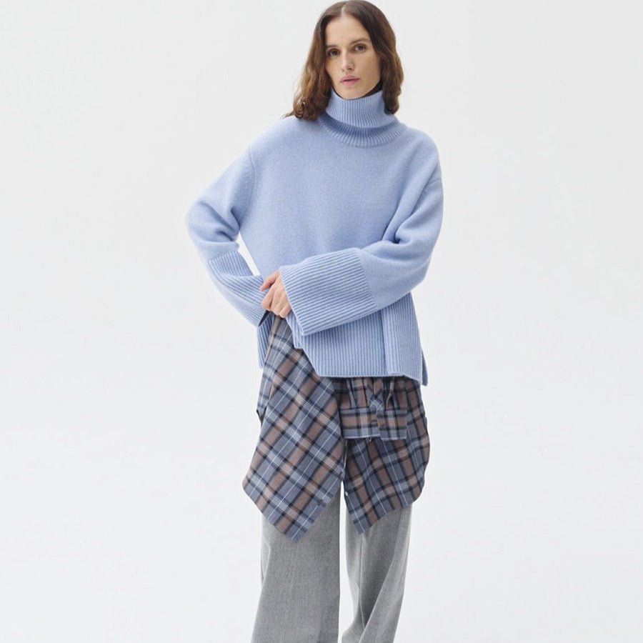 Oversized Turtleneck Sweater with Side Slits(MS251)