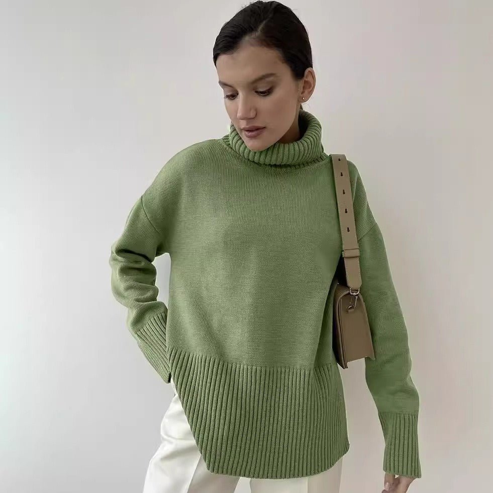 Oversized Turtleneck Sweater with Side Slits(MS251)