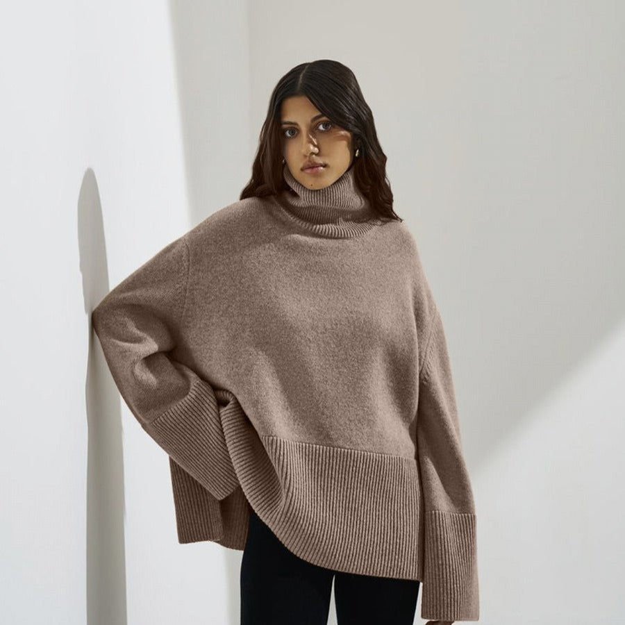 Oversized Turtleneck Sweater with Side Slits(MS251)