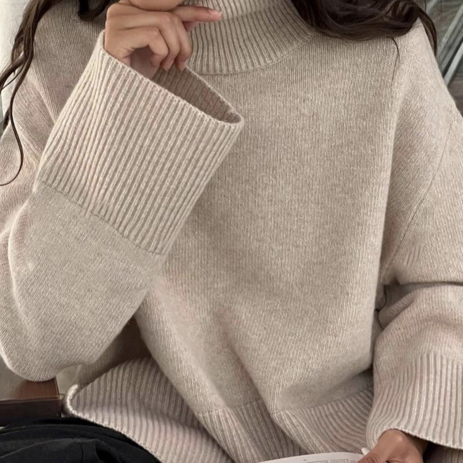 Oversized Turtleneck Sweater with Side Slits(MS251)