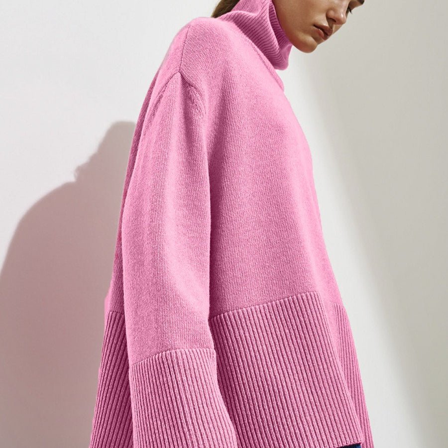 Oversized Turtleneck Sweater with Side Slits(MS251)