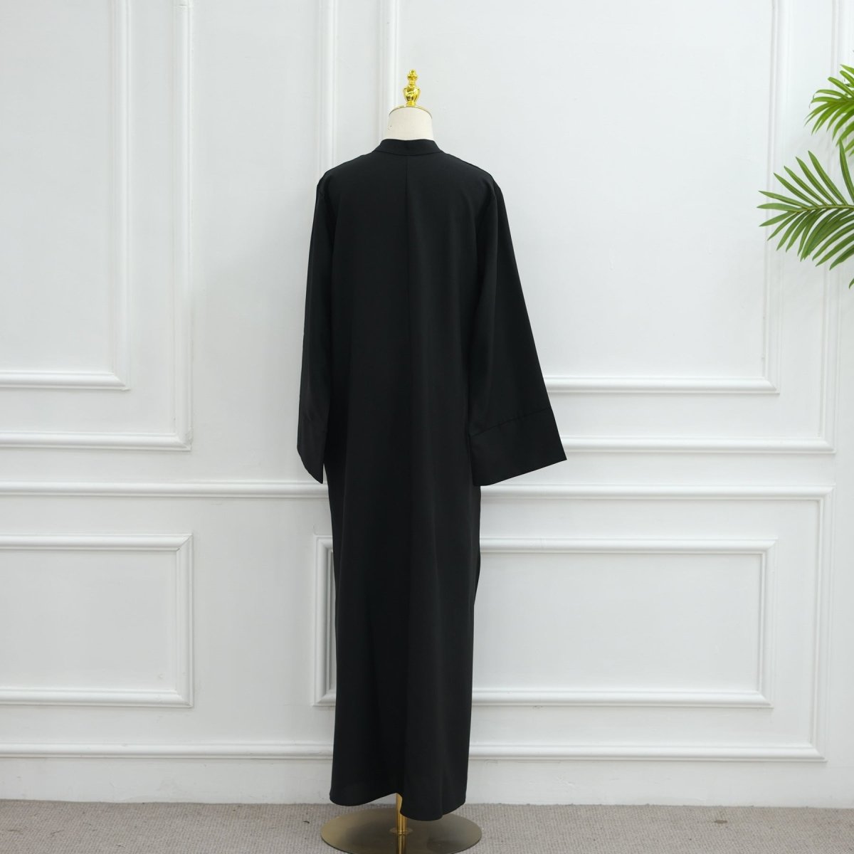 Oversized V-Neck Abaya with Pockets | Solid Color Maxi Dress with Wide Cuffs(MA331)