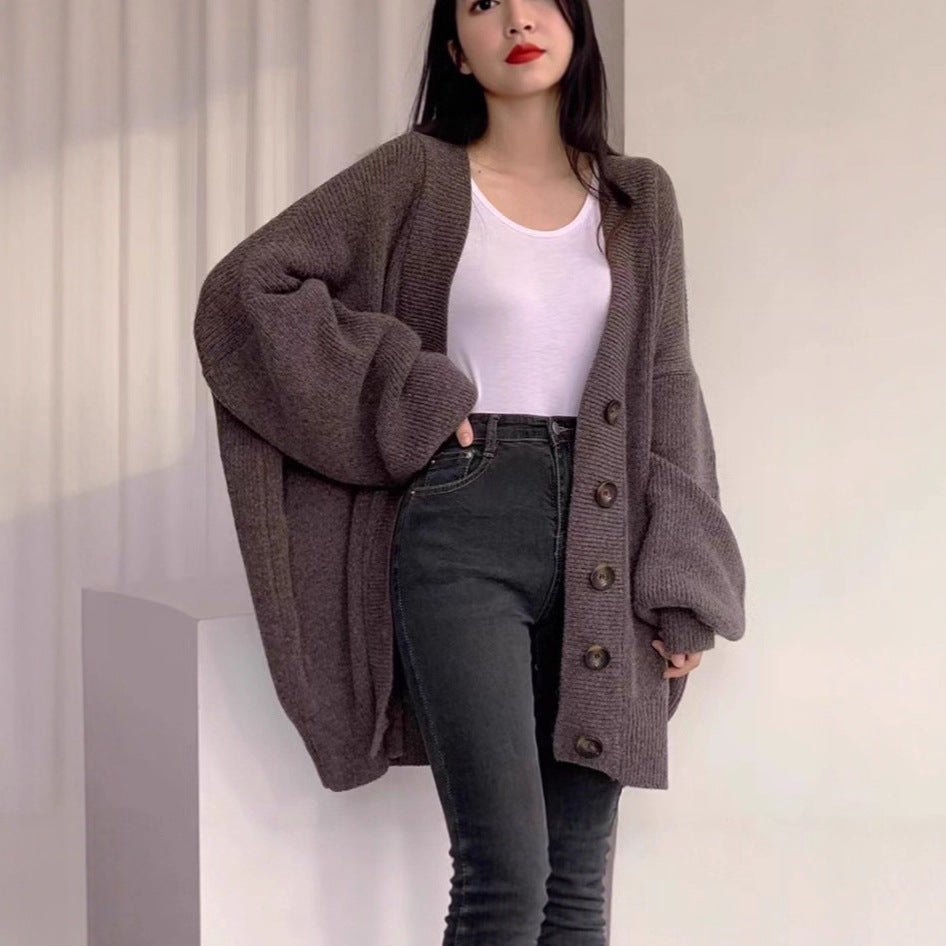 Oversized V-Neck Bubble Sleeve Cardigan(MS167)