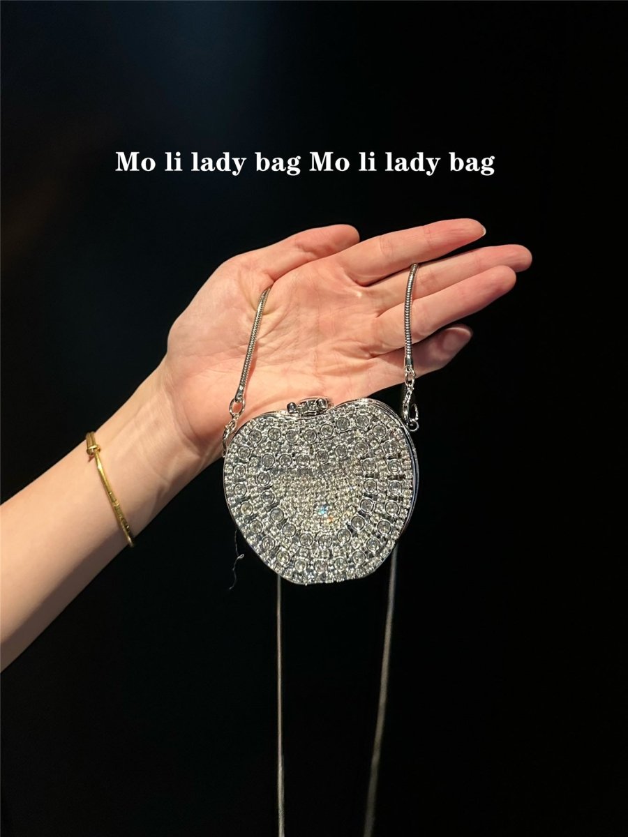 ‌Palm-Sized Diamond Mini Clutch Silver Glamour Gala Bag (MAC281)