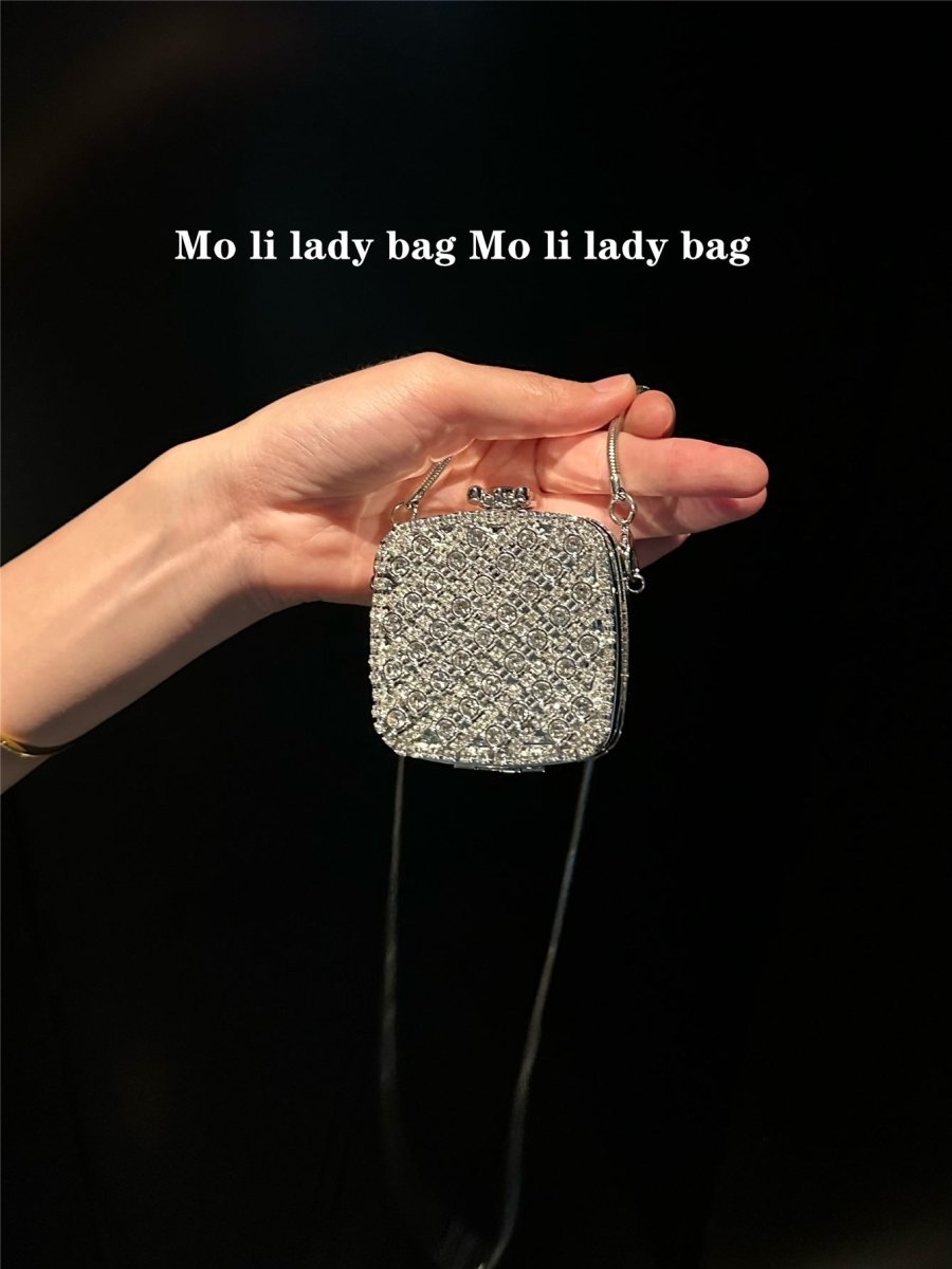 ‌Palm-Sized Diamond Mini Clutch Silver Glamour Gala Bag (MAC281)