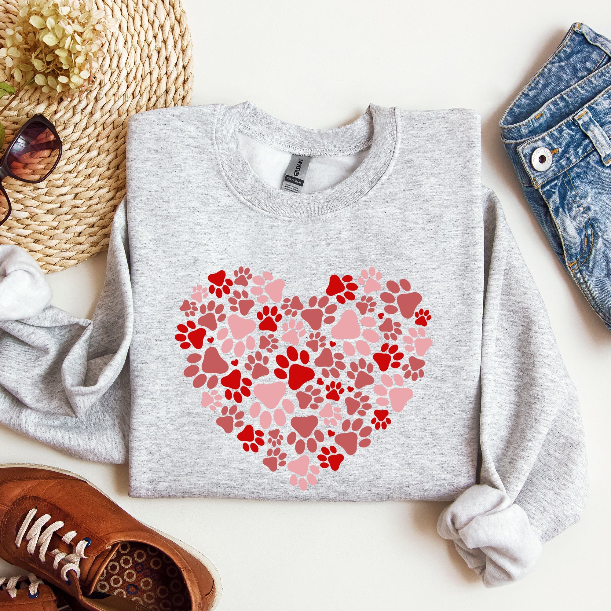 Paw Print Heart Pet Lovers Dogs Cats Valentine's Day Edition Cozy Plush Sweatshirt