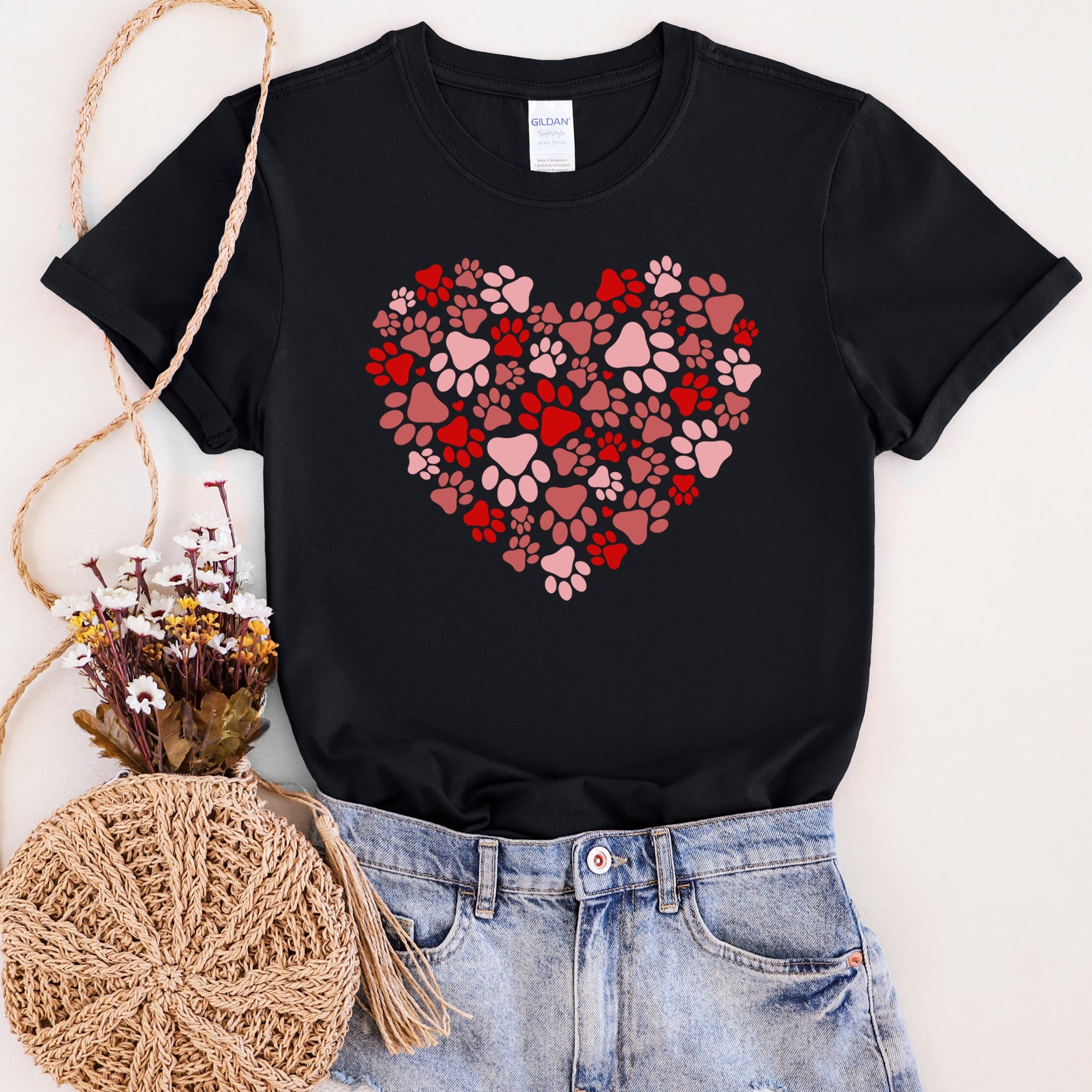 Paw Print Heart Pet Lovers Dogs Cats Valentine's Day Ultra Soft Cozy Graphic Tee
