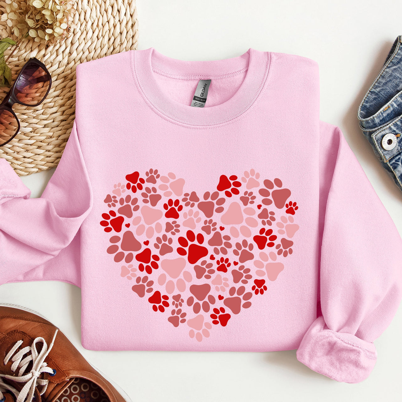 Paw Print Heart Pet Lovers Dogs Cats Valentine's Day Edition Cozy Plush Sweatshirt