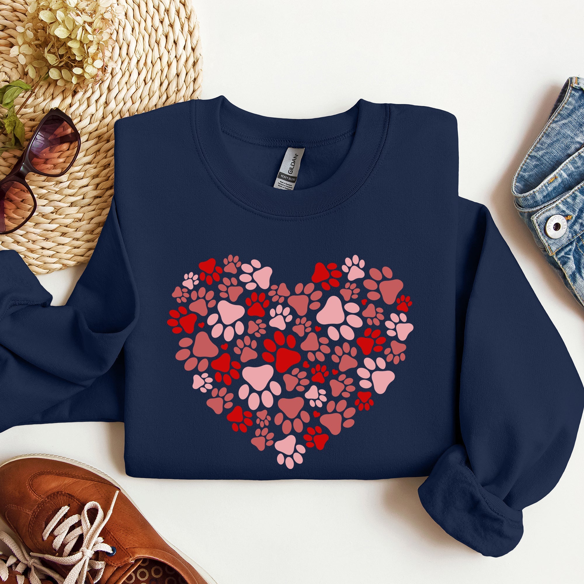 Paw Print Heart Pet Lovers Dogs Cats Valentine's Day Edition Cozy Plush Sweatshirt