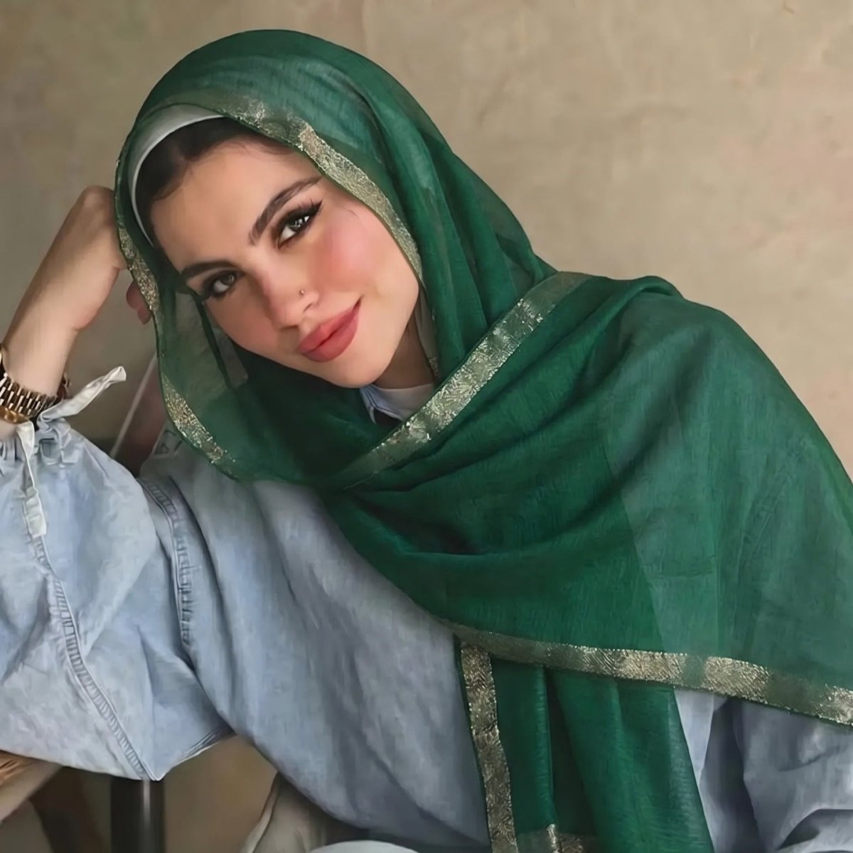 Pearl Beaded Gold Border Chiffon Hijab Shawl(MH236)