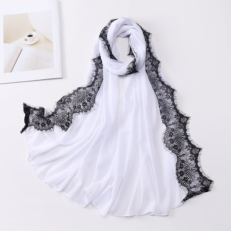 Pearl Chiffon Hijab with Lace Trim (MH218)