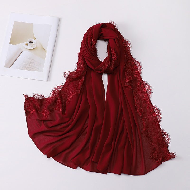 Pearl Chiffon Hijab with Lace Trim (MH218)